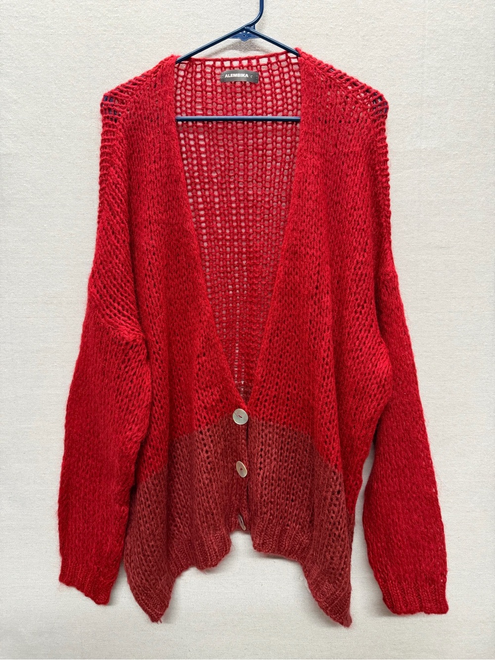 Alembika Open-Knit V-Neck Cardigan Sweater - size L